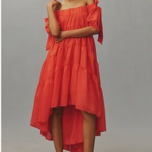 Anthropologie Off-Shoulder Tiered Hi-Low Midi Dress